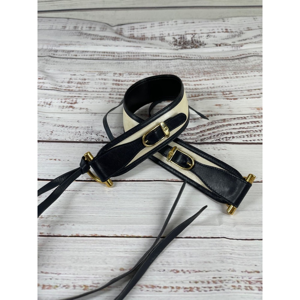 Gucci Vintage Leather Horsebit Wide Tie Belt Womens Navy Size Small